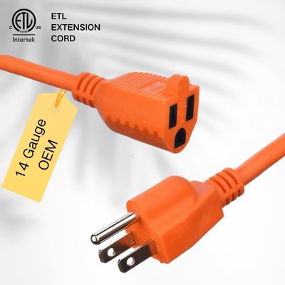 Endart / 15ft Schwerlast-Stromkabel in 3 Spitzen16 SJTW AWG auf Außengeräuschen mit Nema-15 Orange Stecker für Verlängerungsleitungen