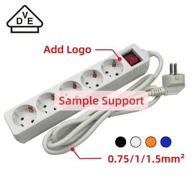 5 Gang Erweiterung Socket 3x1.5mm2x5m VDE Flexible Kabel Stromstreifen mit Kinderschutz und 10/16A Nennstrom