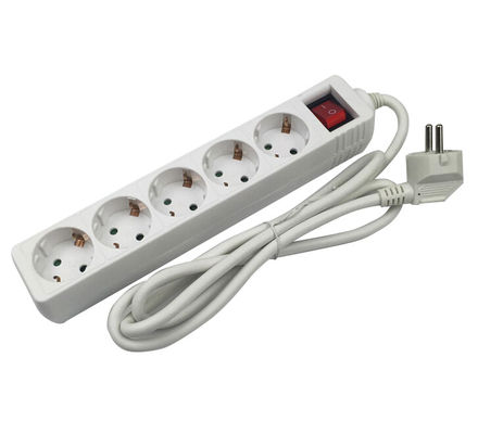 5 Gang Erweiterung Socket 3x1.5mm2x5m VDE Flexible Kabel Stromstreifen mit Kinderschutz und 10/16A Nennstrom