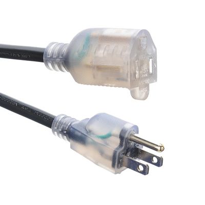 6 ft Nordamerikanische ETL 3 Pin Heavy Duty Outdoor Extension Cord mit beleuchtetem Ende Weibliches Ende Typ NEMA