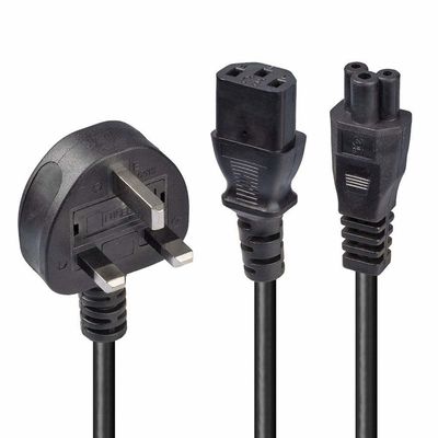 Schwarz/Maßgeschneiderter Wechselstromstecker IEC60320 C13 C5 mit 3-Pin-Stromkabel UK BS Standard 10A-16A Nennstromversorgung