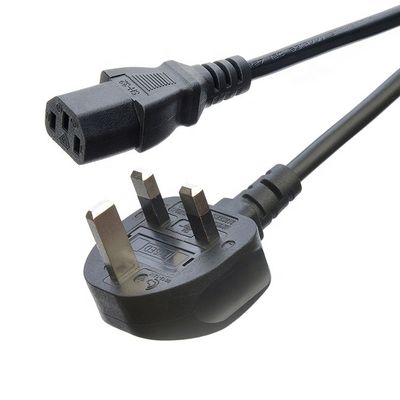 Schwarz/Maßgeschneiderter Wechselstromstecker IEC60320 C13 C5 mit 3-Pin-Stromkabel UK BS Standard 10A-16A Nennstromversorgung