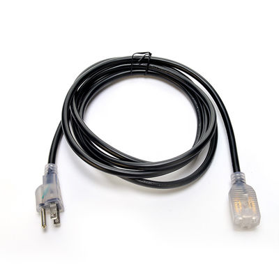 Wetterbeständiges PVC-Material Stromkabel ETL NEMA 5-15 8/10/12 AWG Beleuchtete schwarze Verlängerungskabel 1 Verkaufsstellen Festivalhof