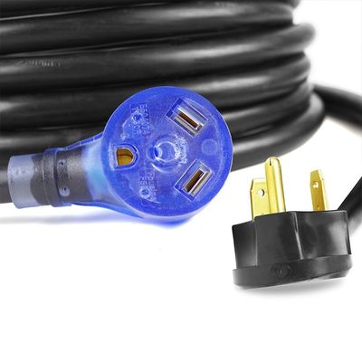 30Amp Heavy Duty RV Extension Cord 10 AWG ETL 50ft TT-30P bis TT-30R mit LED-Anzeiger und einfaches Entkoppeln